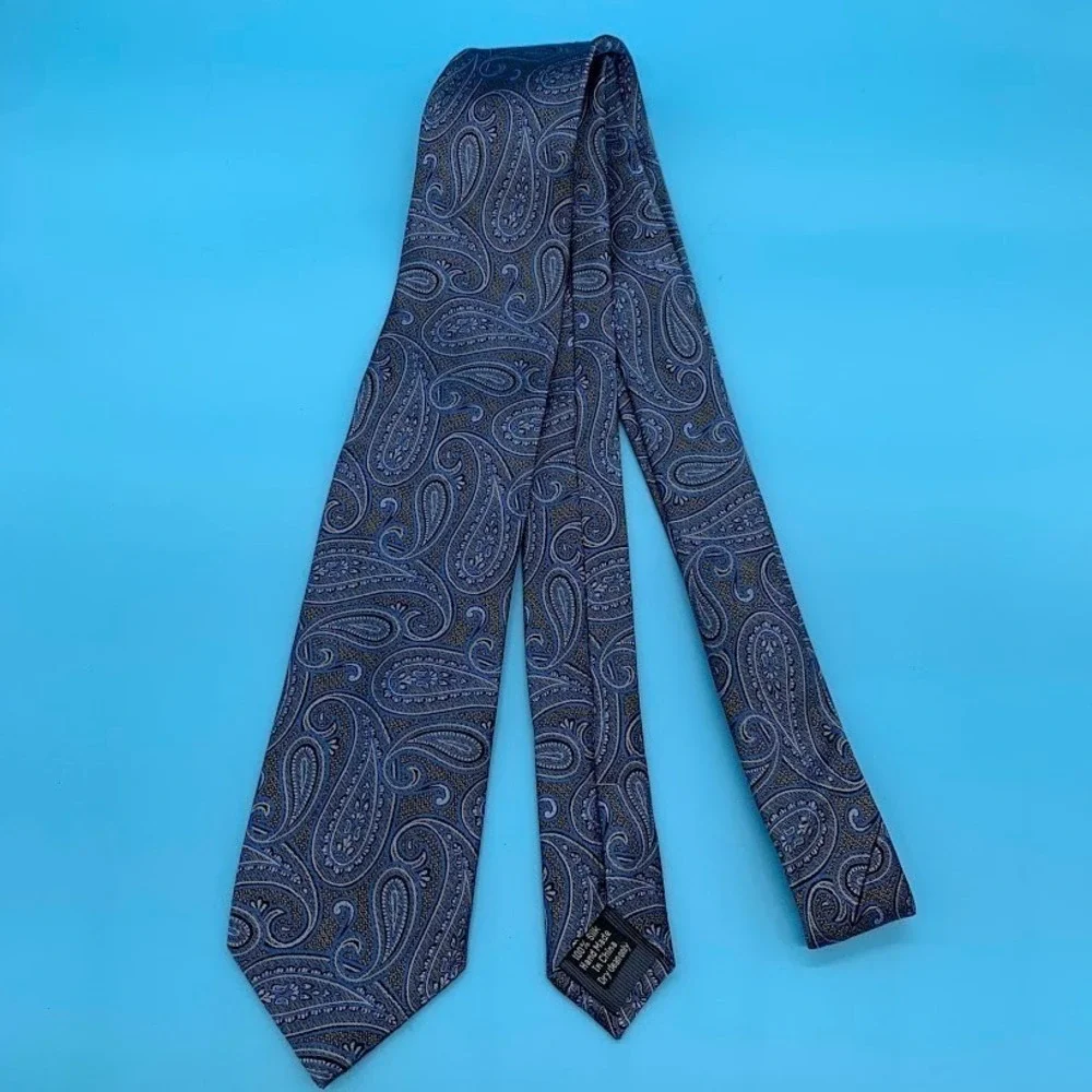 Pronto Uomo Platinum Blue Paisley 100% Silk Luxury Men's Classic Neck Tie